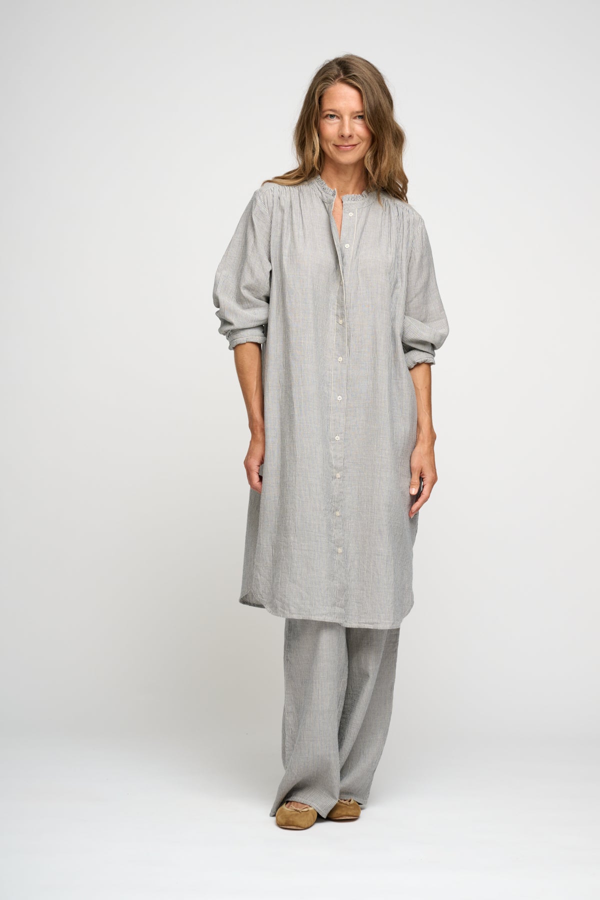 Kathy Stripe skjortekjole - beige/blå